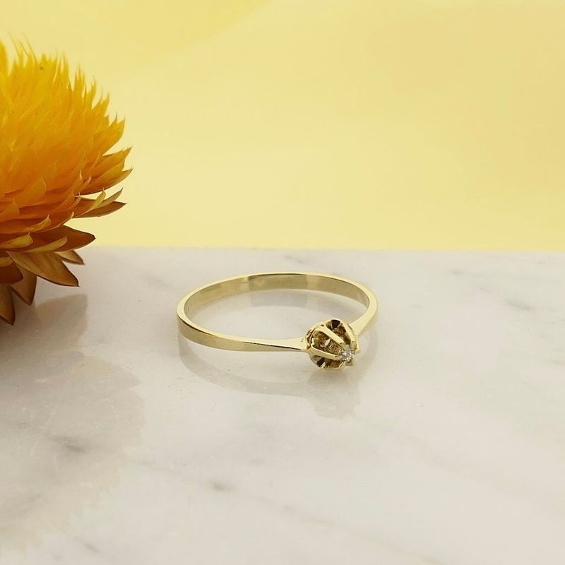 Image 2 of Gold Solitaire Ring with Diamond; 0.01 ct.
