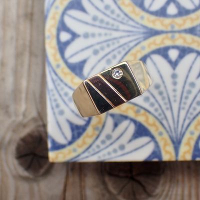 Image 2 of Tricolor gold men's signet ring with zirconia