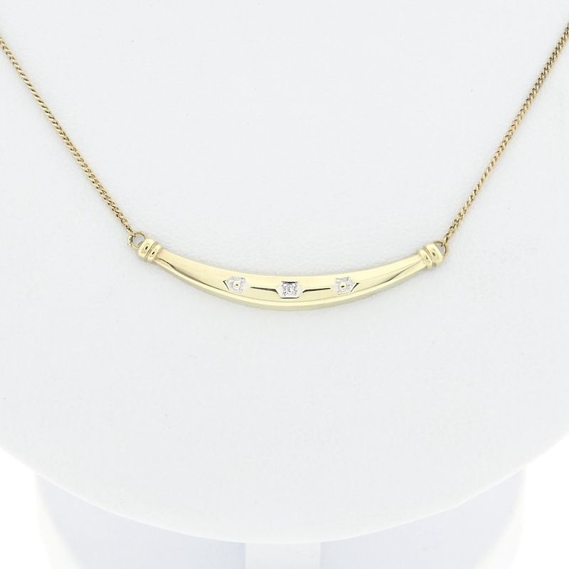 Image 4 of Gold gourmet link necklace with a fixed pendant and diamond; 0.005 ct. | 41.5 cm