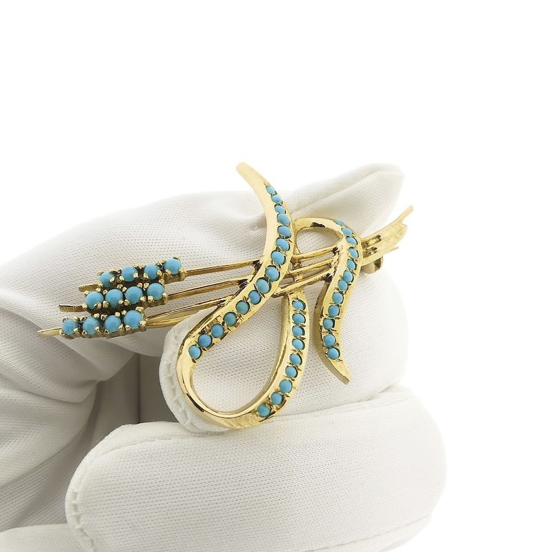 Image 6 of Gold brooch with turquoise