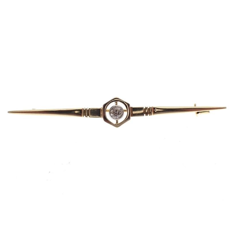 Image 1 of Gold brooch with diamond; 0.10 ct.