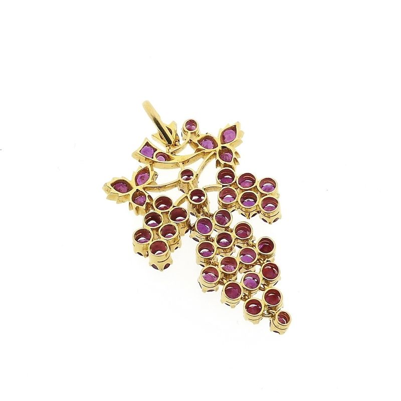 Image 7 of Gold bunch of grapes pendant with ruby
