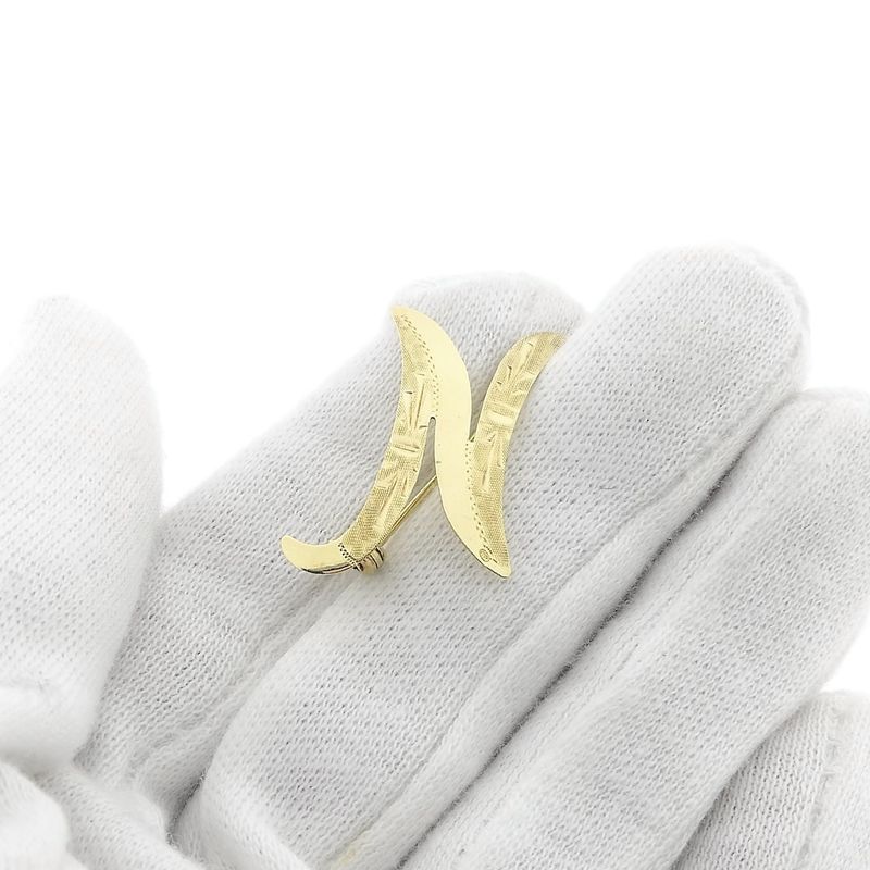 Image 8 of Gold letter brooch; letter N