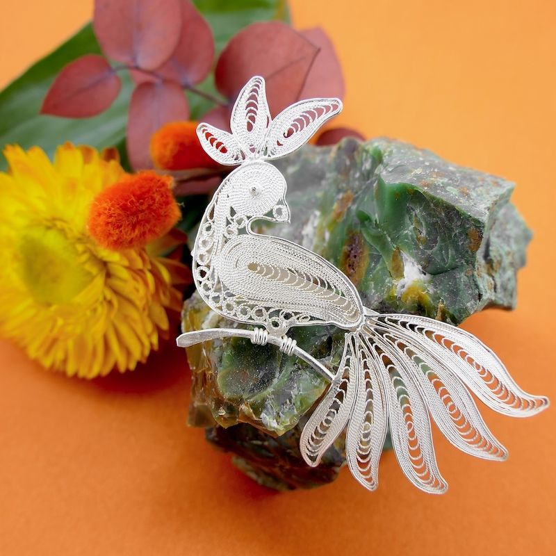 Image 2 of Vintage/antique bird brooch; filigree technique