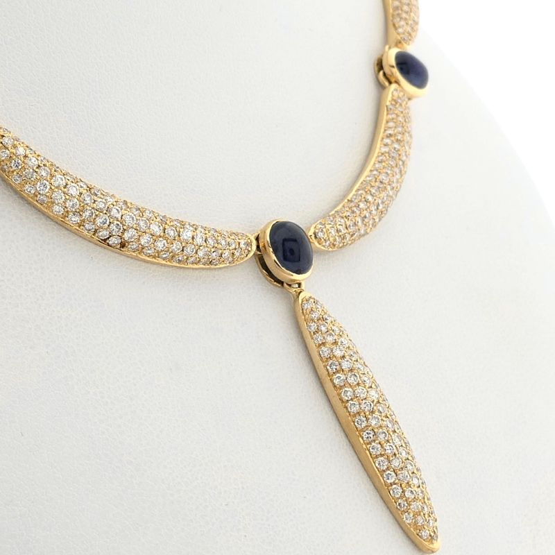 Image 8 of Golden Cardano Link Necklace with Sapphires and Diamonds; 8.47 ct.