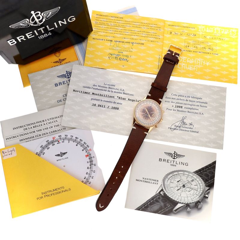 Image 12 of Breitling Navitimer Montbrillant 'Blue Angels' Limited Edition H30030.1; 18k Gold Watch
