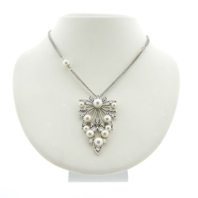 Image 1 of UTOPIA Art Deco white gold necklace with pearl and diamond 1.75 ct.