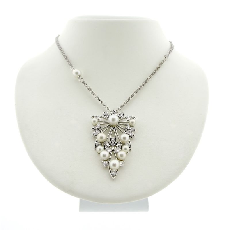 Image 1 of UTOPIA Art Deco white gold necklace with pearl and diamond 1.75 ct.