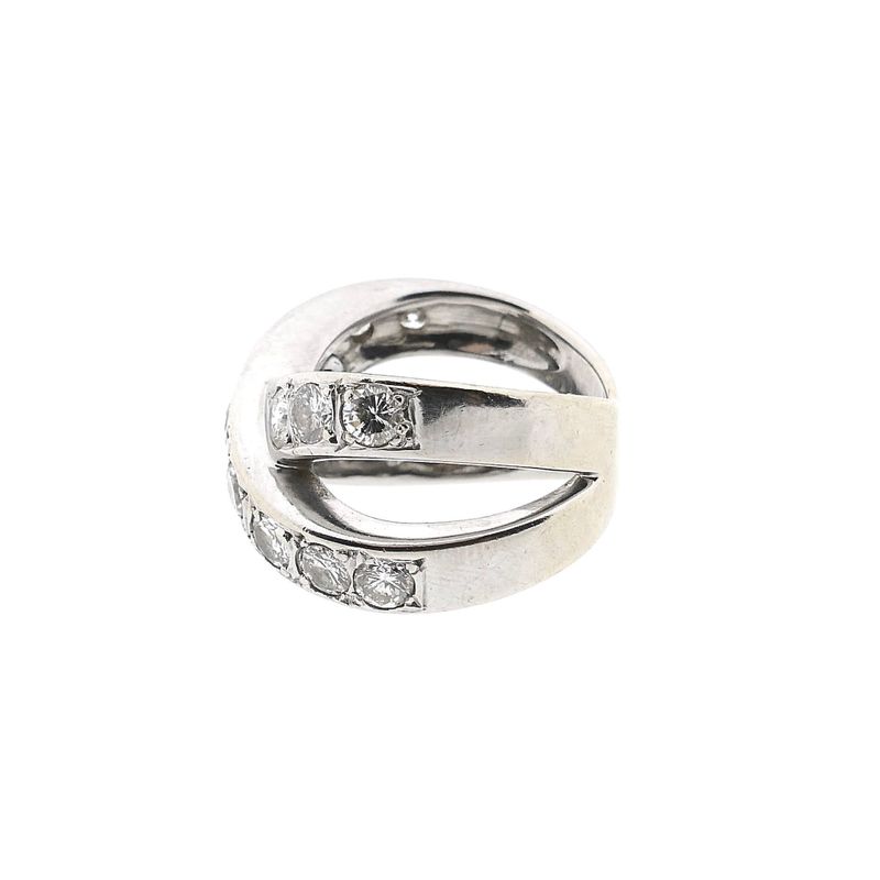 Image 8 of 18K White Gold Crossover Ring with Diamonds