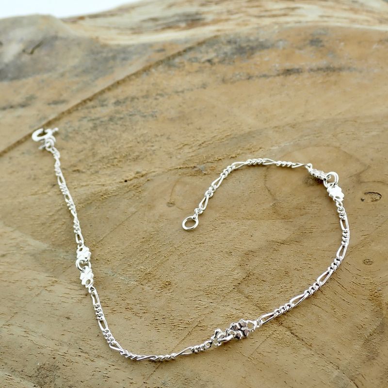 Image 9 of Silver Figaro link bracelet with four-leaf clover charms