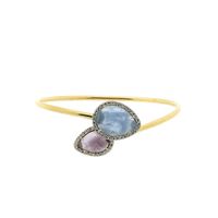 Gold bangle with chalcedony and zirconia; Size S/M