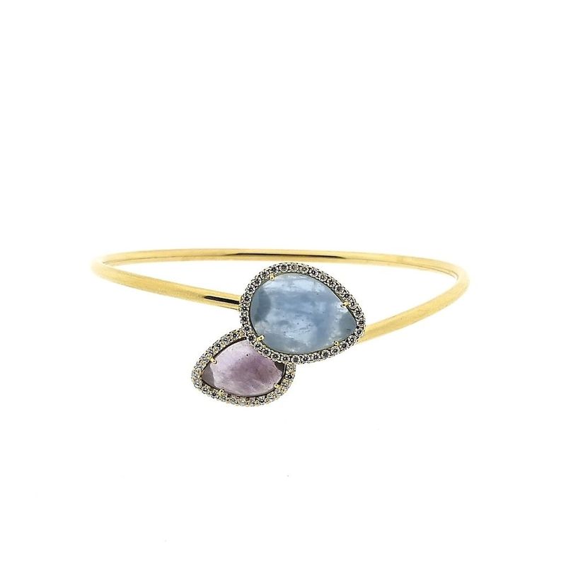 Image 1 of Gold bangle with chalcedony and zirconia; Size S/M