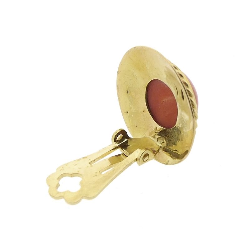 Image 5 of Gold ear clips with red coral.