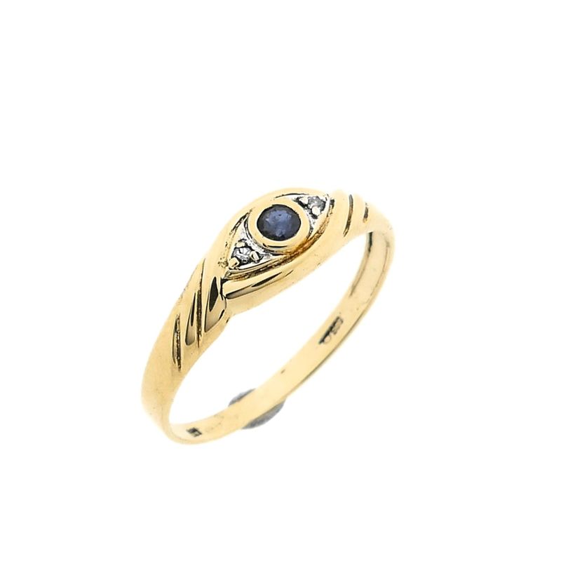 Image 1 of Gold ring with sapphire and diamond; 0.01 ct.