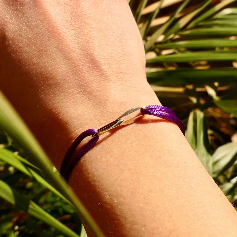 Image 2 of Forever Knots® Handmade Purple Satin Bracelet with Gold Link