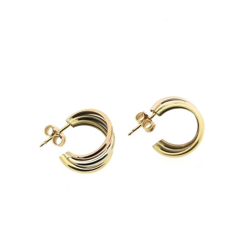 Image 5 of 18 ct. Tricolor gold semi-circular stud earrings