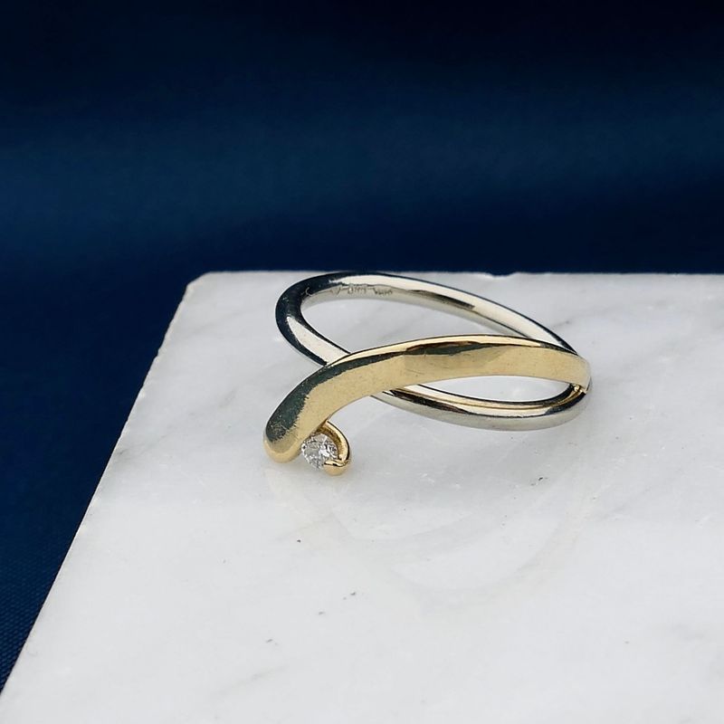 Image 2 of Bicolor Gold Ring with 0.06 ct Diamond; 14K; Size 17.5