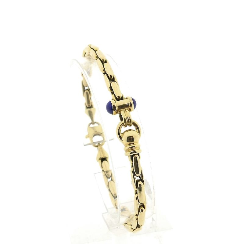 Image 1 of Vintage gold anchor link bracelet with lapis lazuli | 19.5 cm