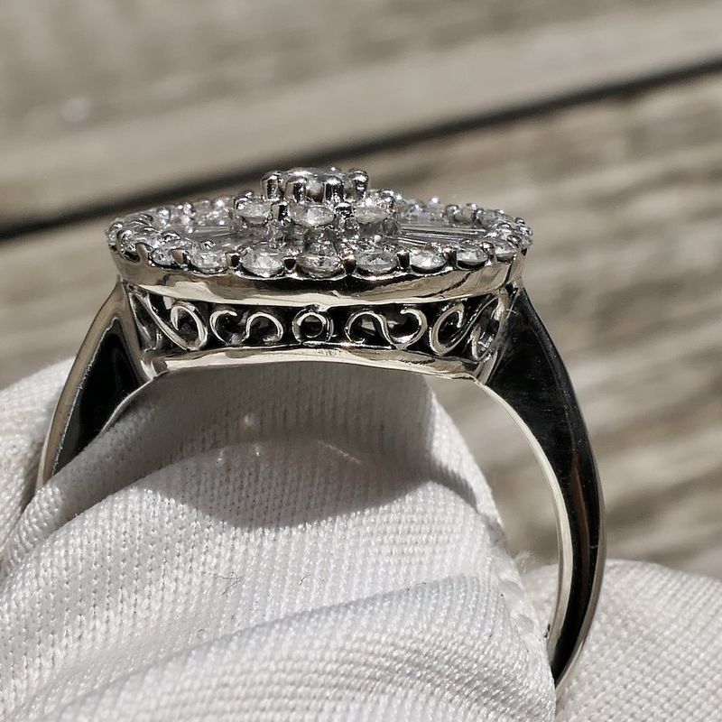 Image 8 of 18-karat white gold vintage cocktail ring with 1.96 ct. diamonds.