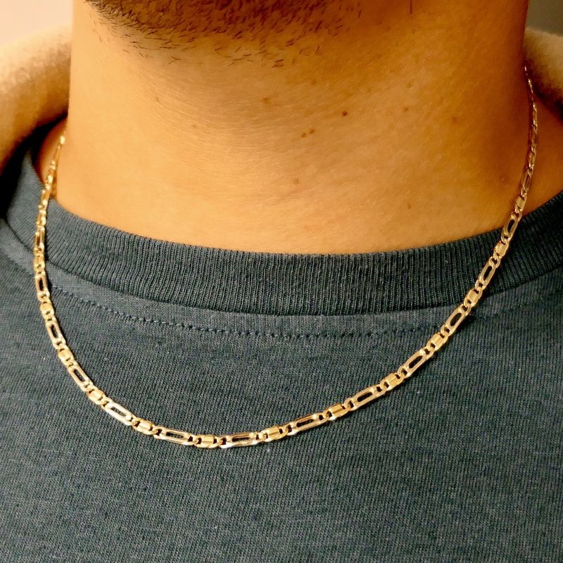 Afbeelding 8 van Bicolor gouden valkenoog schakelketting