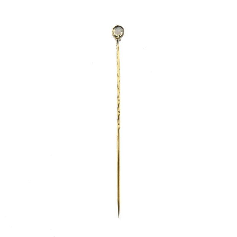Image 1 of Gold lapel pin, tie pin with rose-cut diamond | Approx. 0.22 ct.