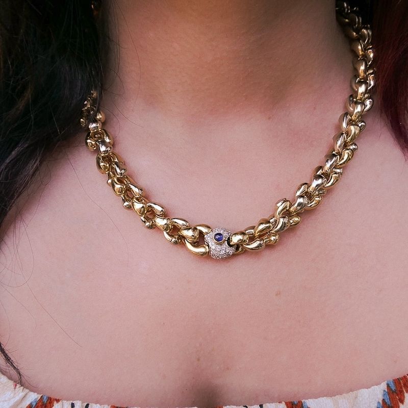 Image 7 of Cadaro two-tone gold necklace with sapphire and diamonds; 0.96 ct.