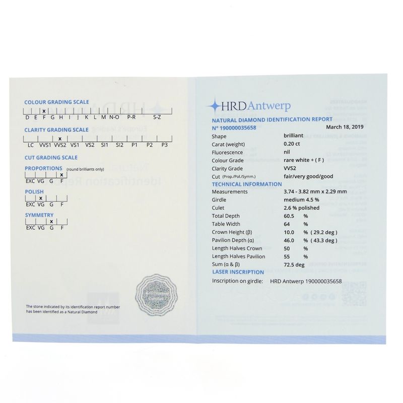 Image 4 of 0.20 ct. Brilliant cut diamond F/VVS2 + HRD Certificate - Natural diamond