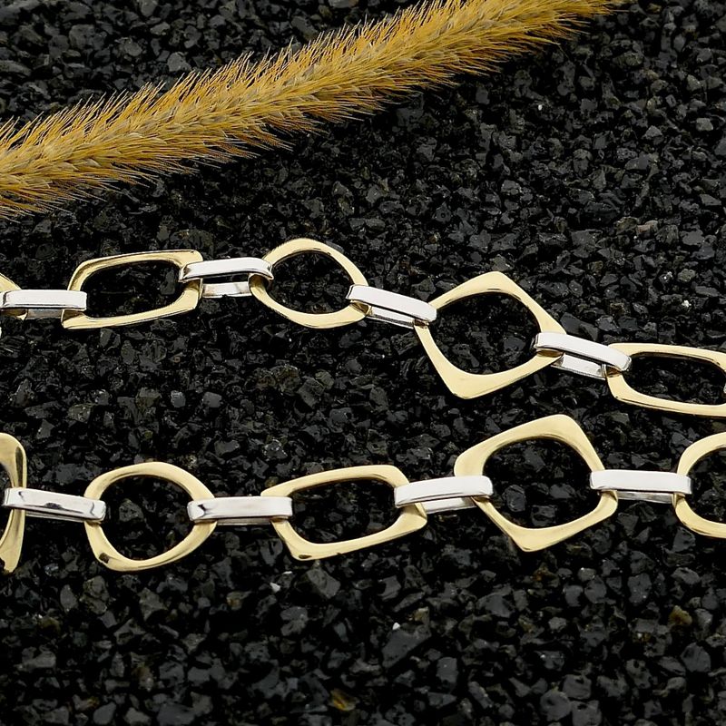Image 2 of Bicolor Gold Necklace with Fantasy Links; 14 Karat; 45.5 cm