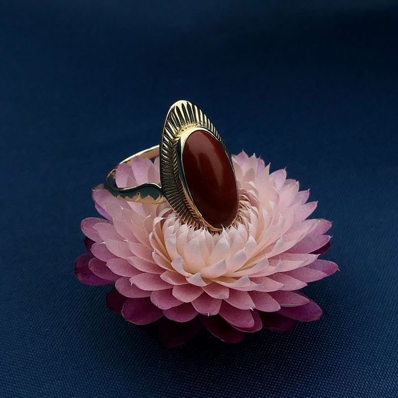 Image 2 of Vintage Gold Ring with Blood Coral