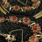 Image 2 of Gold bracelet with blood corals; Antique | 19 cm