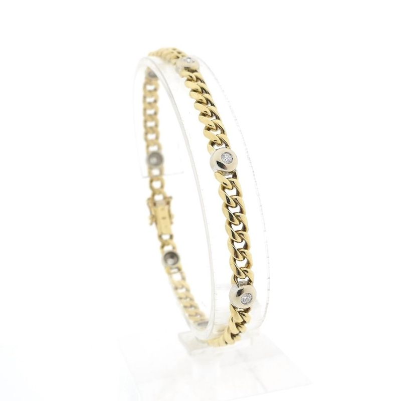 Image 1 of Two-tone gold flat gourmet link bracelet with diamonds; 0.42 ct.