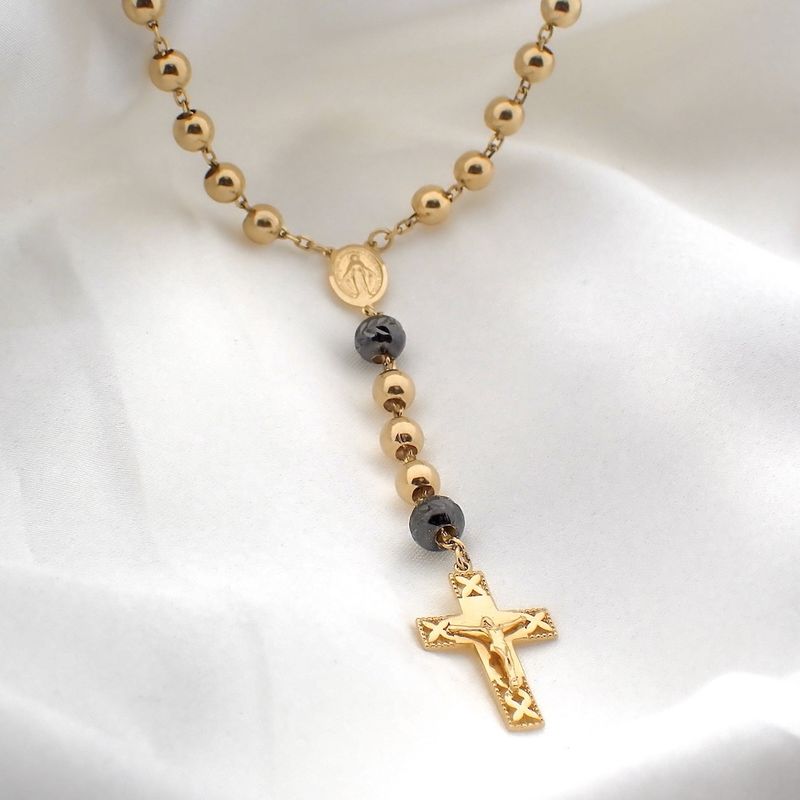 Image 4 of Gold rosary necklace with patinated beads