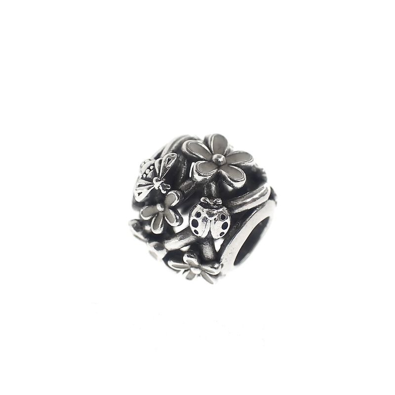 Image 1 of Pandora charm; Silver; White Daisy