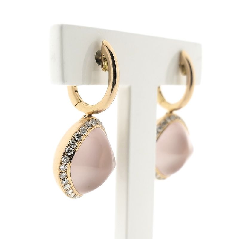 Image 7 of 18-karat gold stud earrings set with rose quartz and diamonds | 0.28 ct. | Tirisi