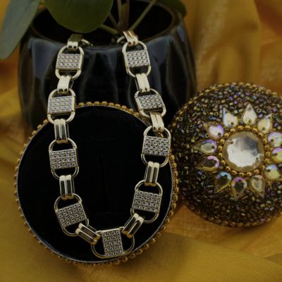 Image 2 of Gold link bracelet with zirconia; 22 cm