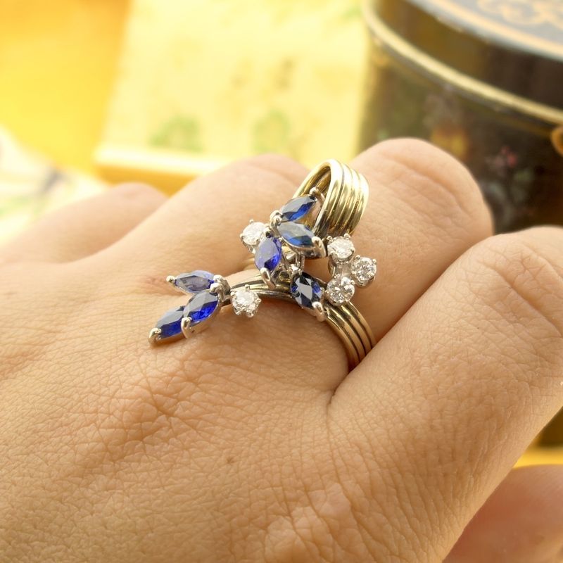 Image 6 of Gold ring with sapphire and diamond | 0.35 ct.