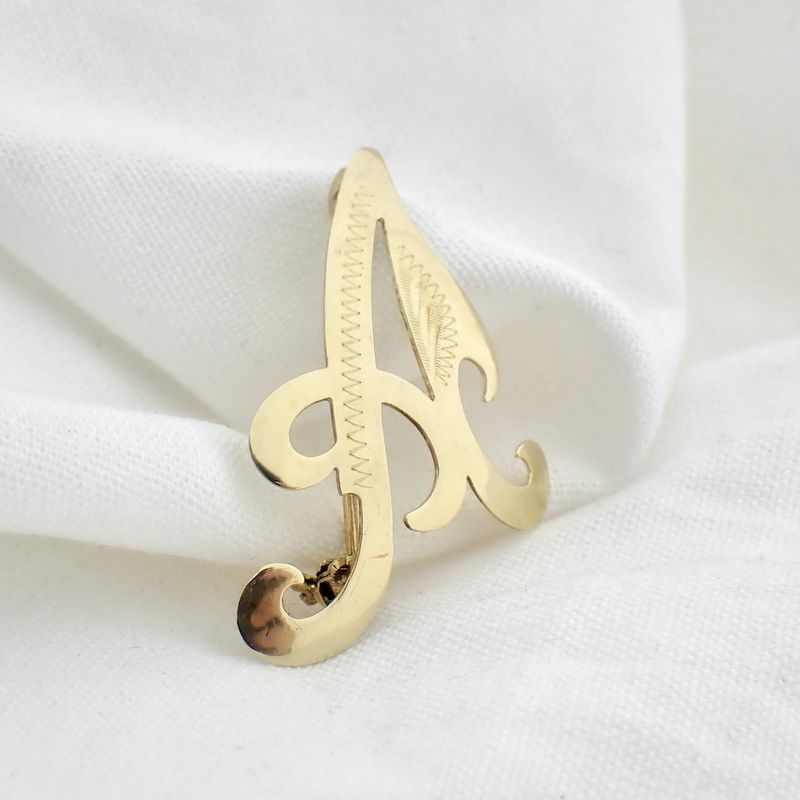 Image 4 of Gold letter brooch; letter A