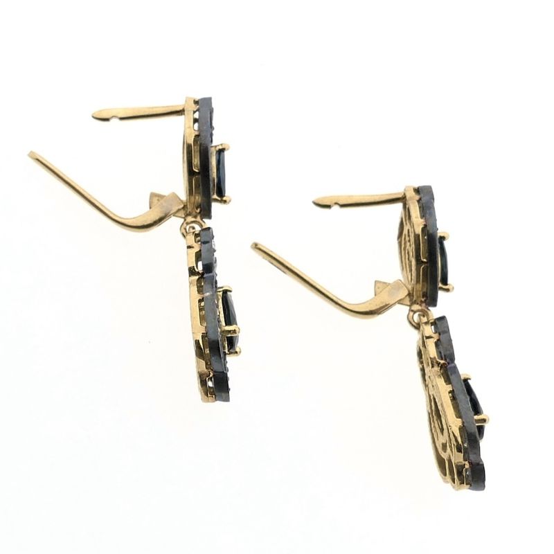 Image 5 of Gold/silver earrings with sapphire and diamond; Approx. 0.52 ct.