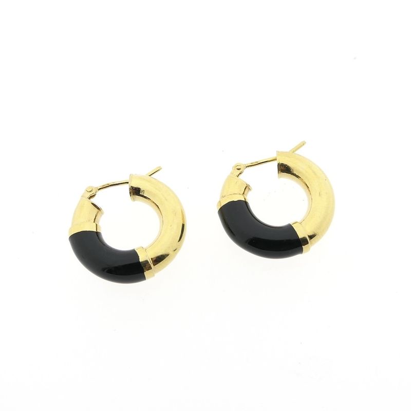 Image 5 of Gold hoop earrings with black enamel | Ø 20.5 mm