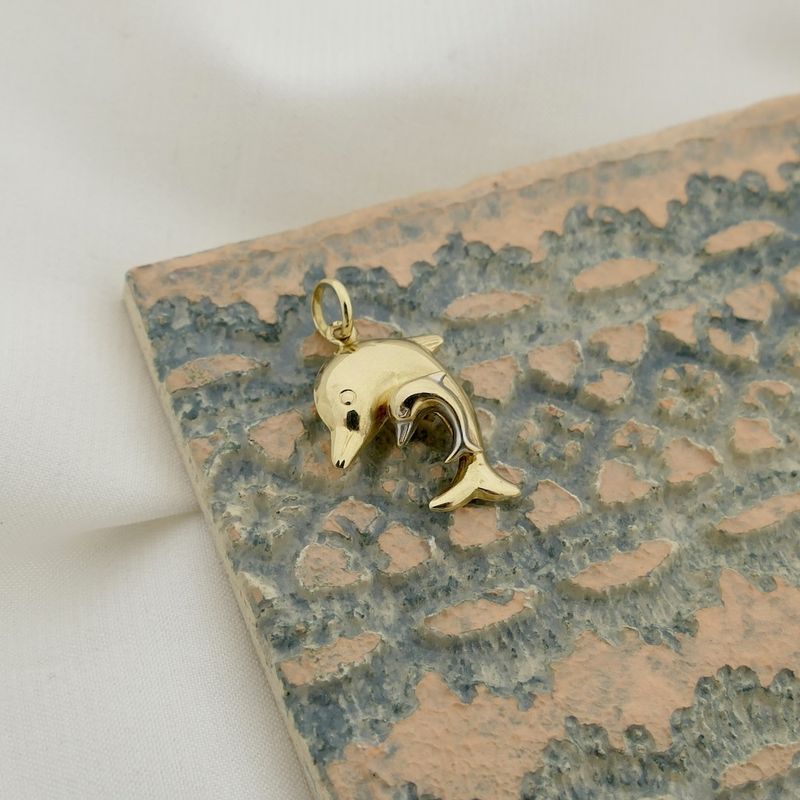 Image 7 of Two-tone gold pendant of two dolphins