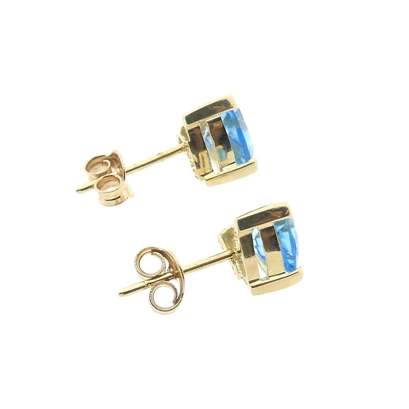 Image 10 of Gold stud earrings with blue topaz