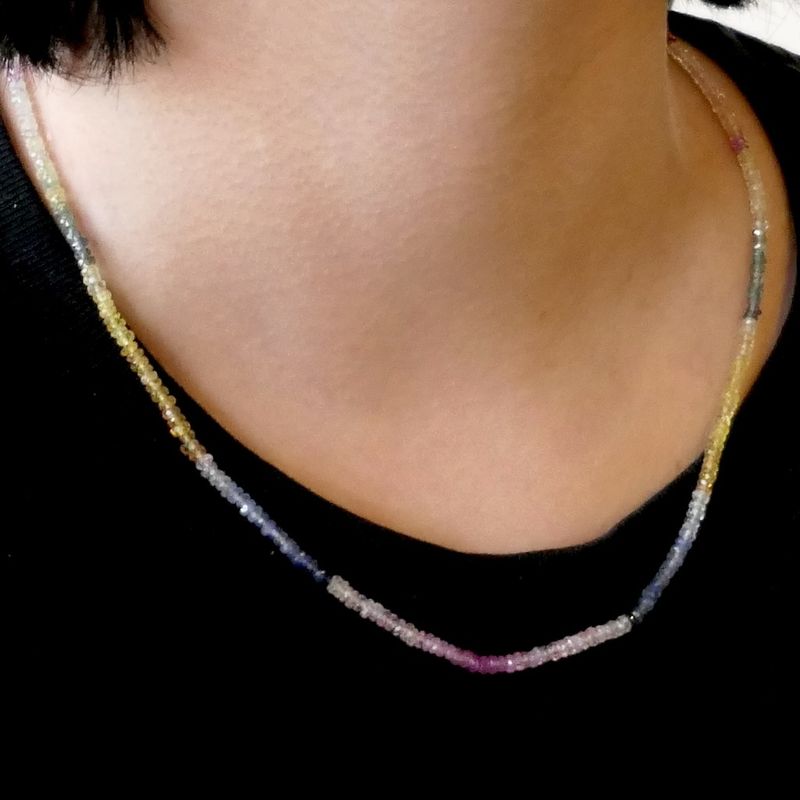 Image 10 of 9 carat multi-colored sapphire bead necklace