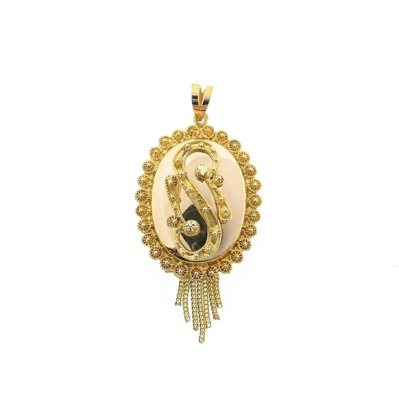 Image 1 of gold pendant of a hat bell