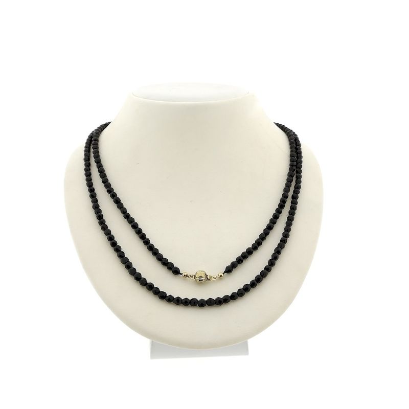 Image 1 of Glass bead necklace/saucer with gold clasp; Antique | 93 cm