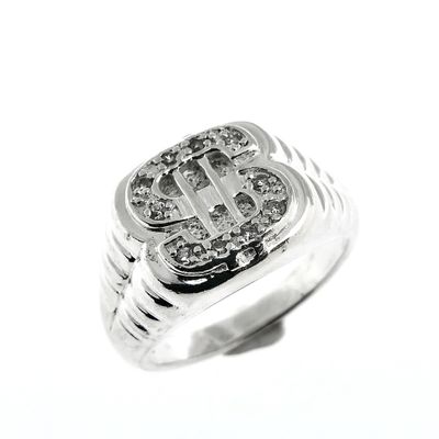 Image 1 of Silver men's ring with dollar sign