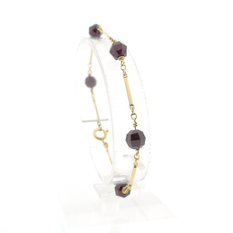 Image 3 of Gold bar link bracelet with garnet