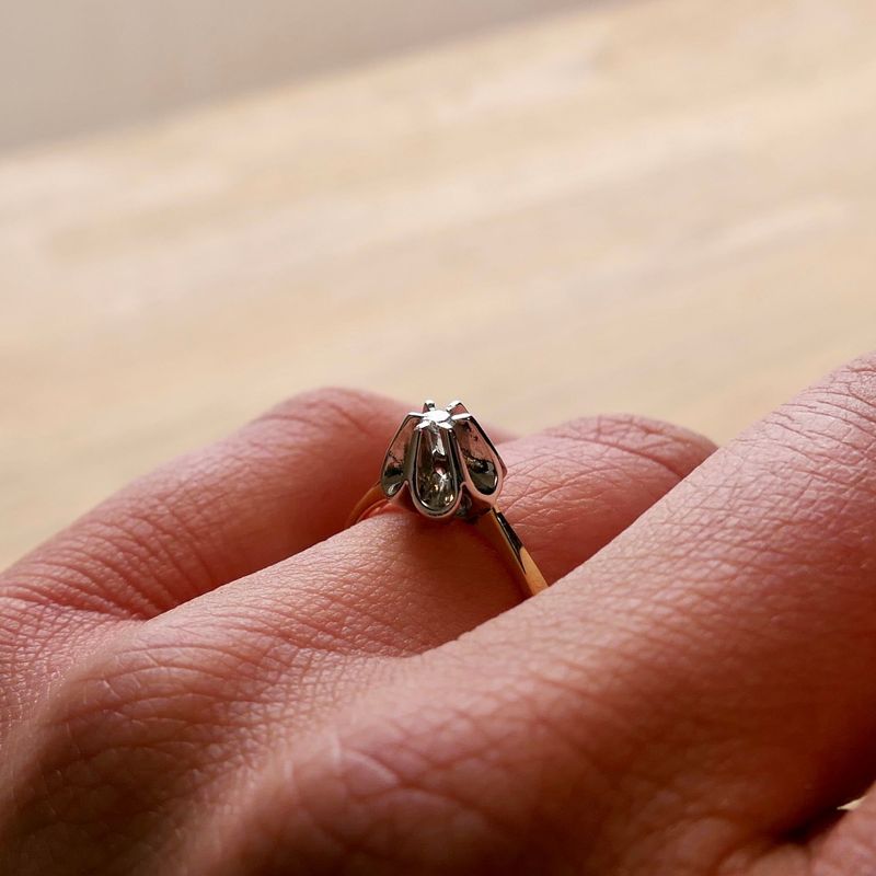 Image 10 of Bicolor gold solitaire ring with diamond; 0.035 ct.