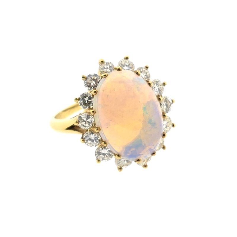 Image 7 of Gold ring with opal and diamond; 1.26 ct.
