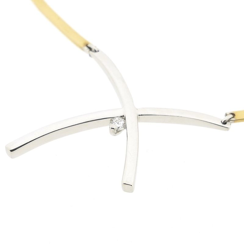 Image 11 of Two-tone gold bar necklace with a fixed pendant and diamond