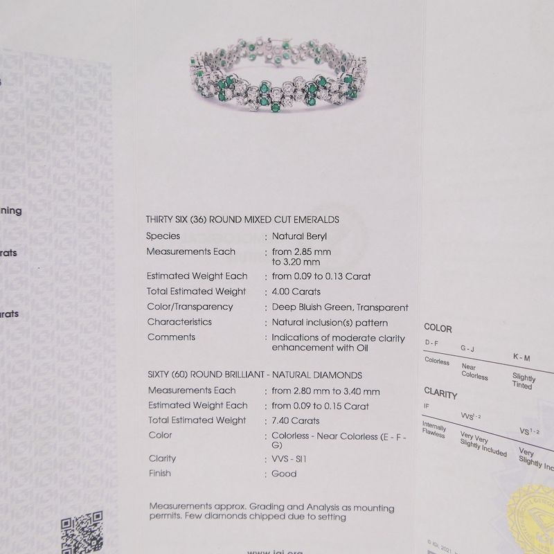 Image 38 of Exclusive white gold bracelet with emerald and diamond; 7.40 ct. + IGI Certificate